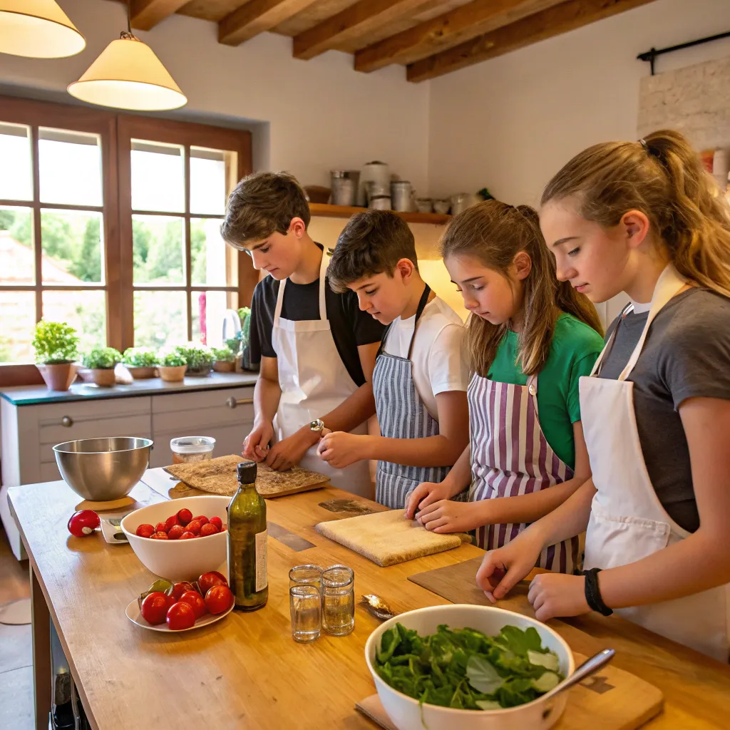 Teens learning Italian cuisine