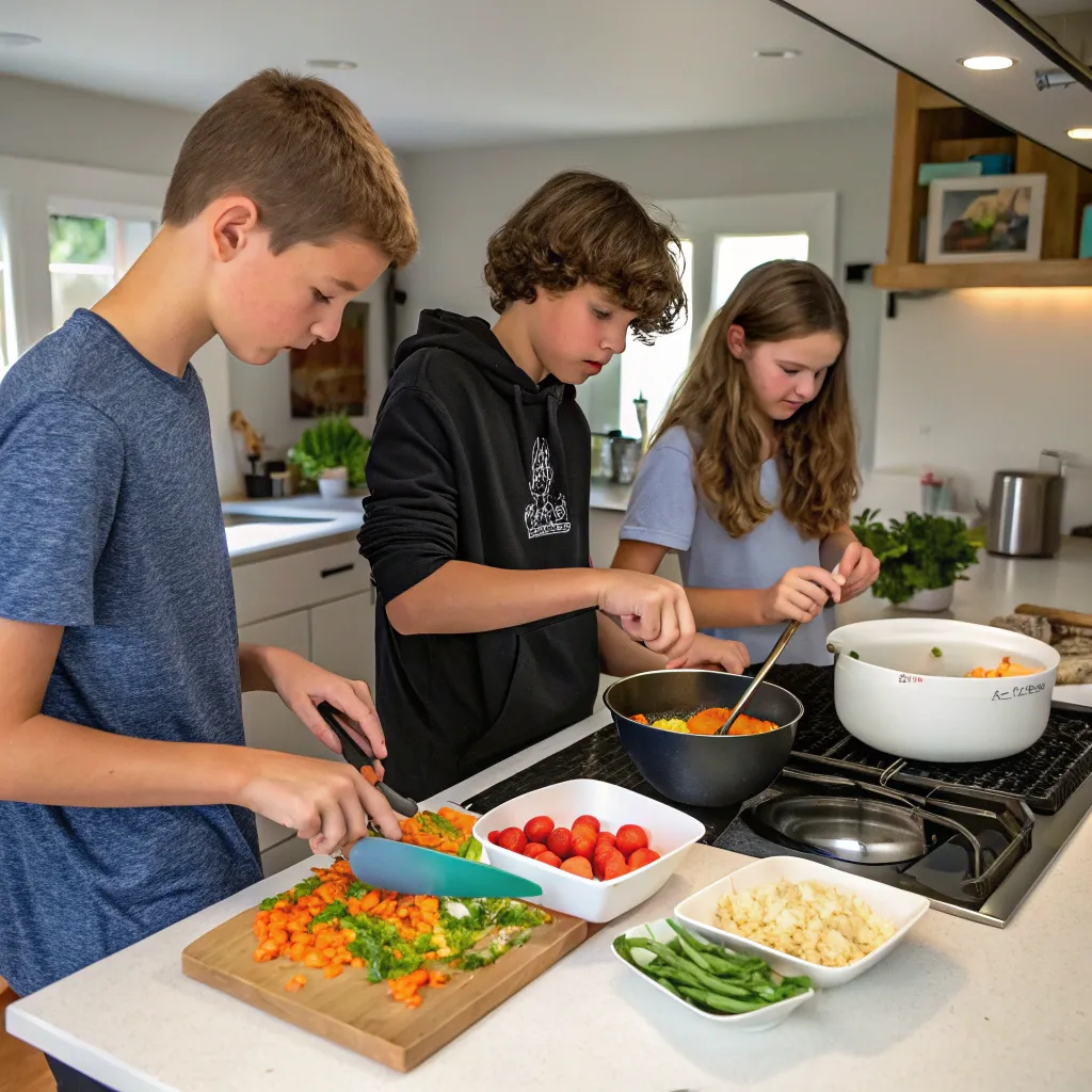 Teens cooking in a kitchen setting
