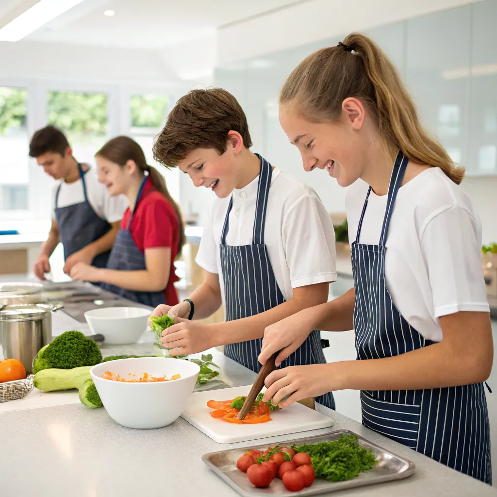 Teens enjoying cooking class